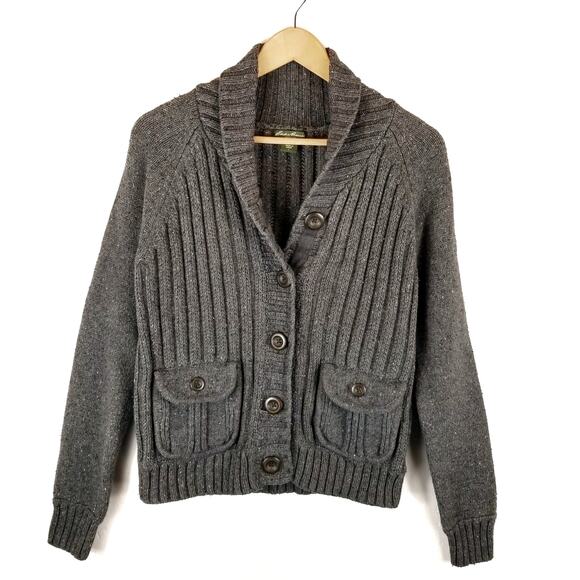 Eddie Bauer Gray Ribbed Cotton Blend Grandpa Cardigan Size L Large - Picture 1 of 7